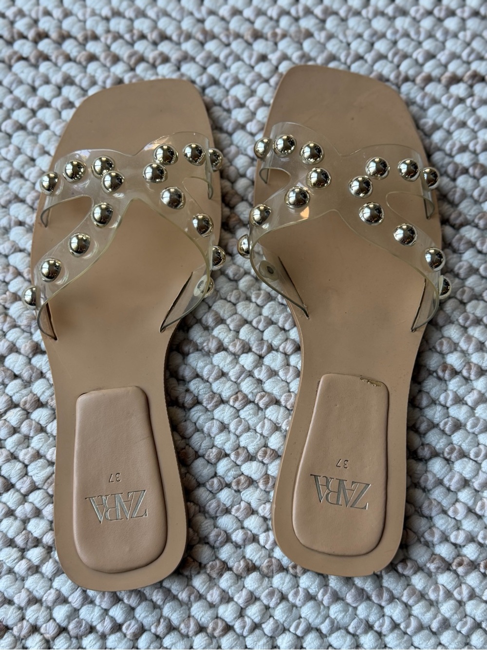 Zara Beige Slide Sandals with Clear Straps